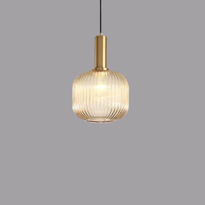 Minimalist Striped Glass Lantern 1-Light Pendant Light