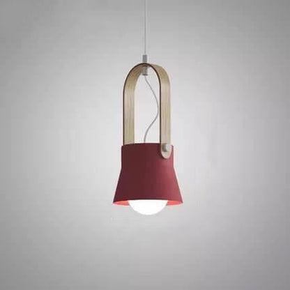 Modern Nordic 1-Light Dome Wood Carrying Handle Pendant Light
