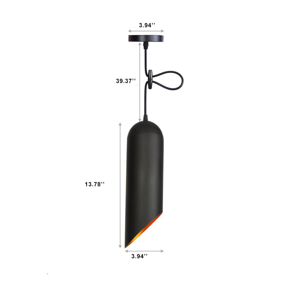 Vintage Black Metal Tubular 1-Light Pendant Light