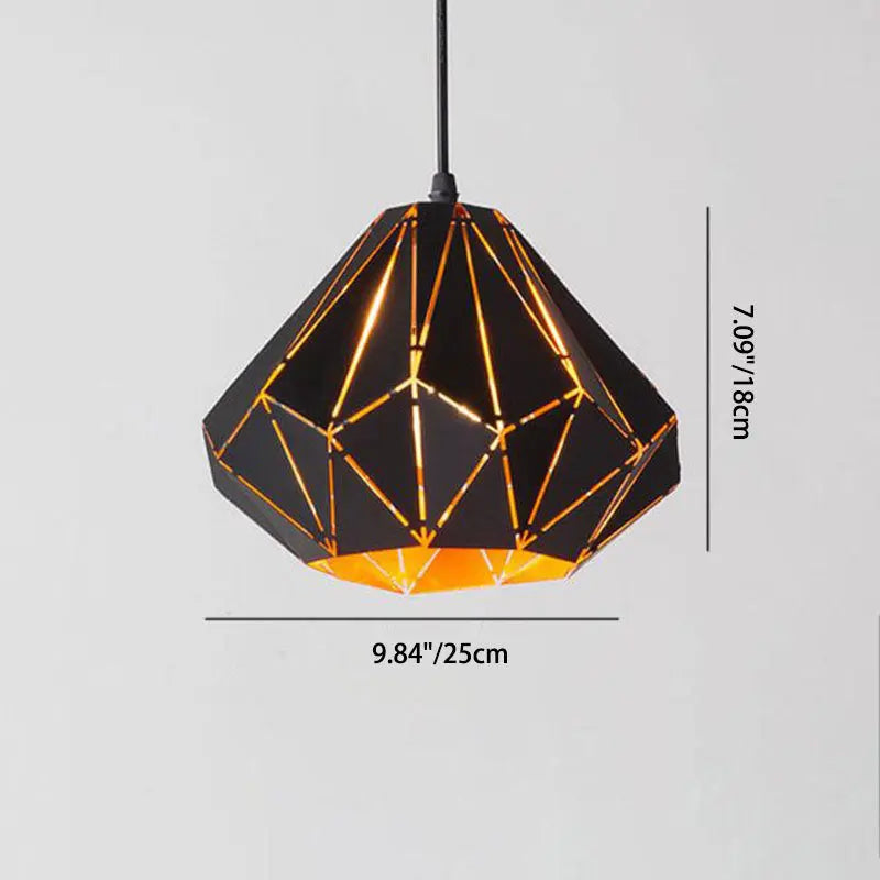 Vintage Wrought Iron Geometric Diamond Pendant Light BulbSquare
