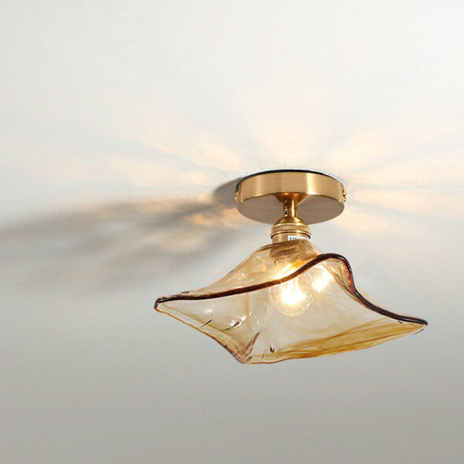 Modern Glass Japanese Amber Multi-Style 1-Light Flush Mount Light Lumendat