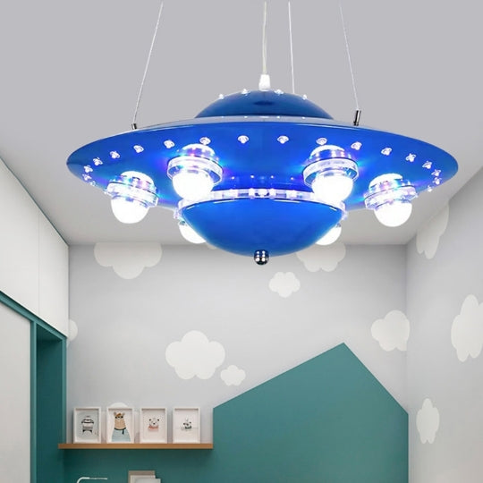 Lumendat Contemporary Creative Kids Spaceship Iron Glass LED Chandelier For Bedroom Lumendat
