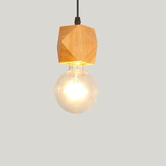 Modern Minimalist Wooden Geometric 1-light Small Pendant Light BulbSquare