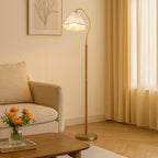 Japanese Vintage Flower Solid Wood Iron Fabric 1-Light Standing Floor Lamp Lumendat