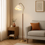 Japanese Vintage Flower Solid Wood Iron Fabric 1-Light Standing Floor Lamp Lumendat