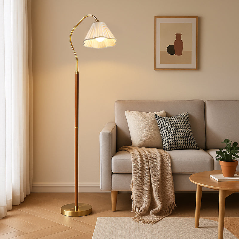 Japanese Vintage Flower Solid Wood Iron Fabric 1-Light Standing Floor Lamp Lumendat