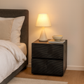 Contemporary Creative Extured Rectangular Oak Wood Board Nightstand With 2 Drawers - Smooth Storage & Compact Design For Bedroom Lumendat