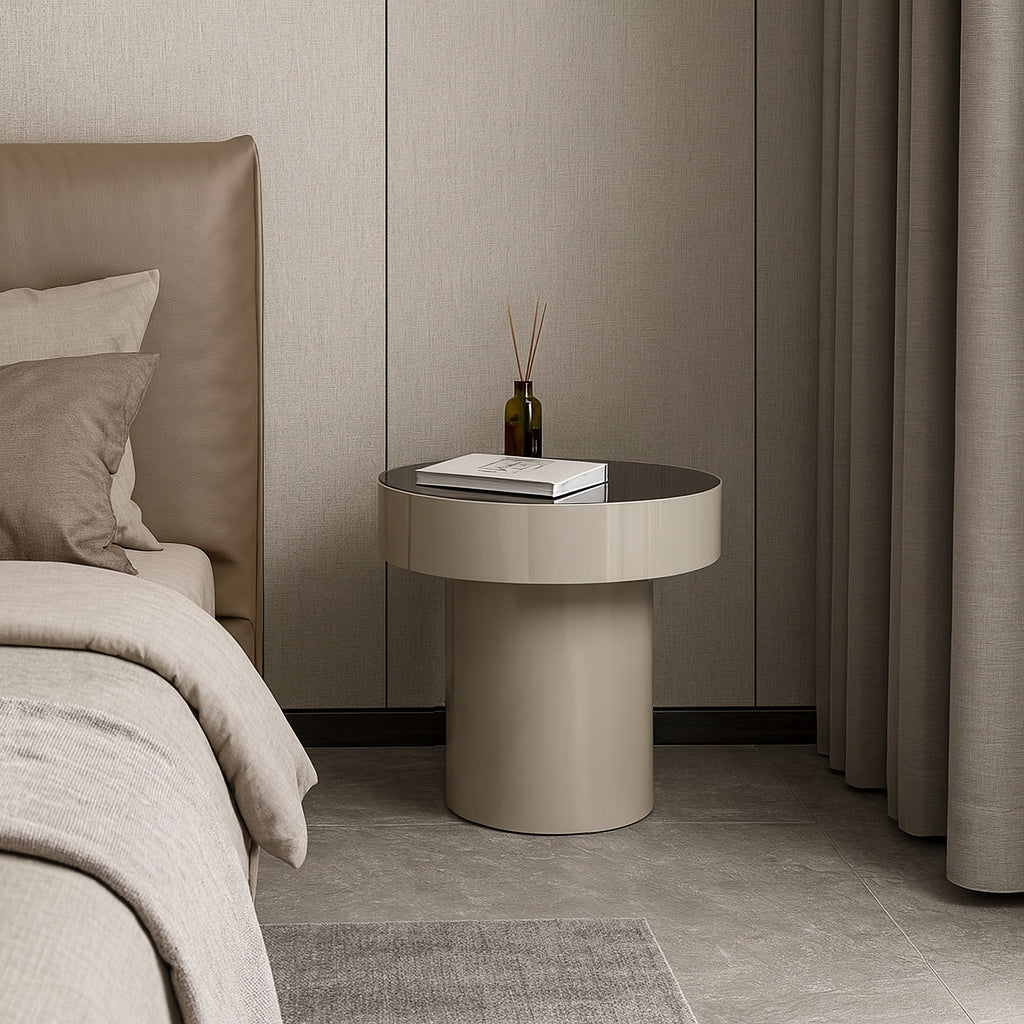 Modern Minimalist Round Plywood MDF Frame Nightstand With Drawer Storage for Bedroom Lumendat