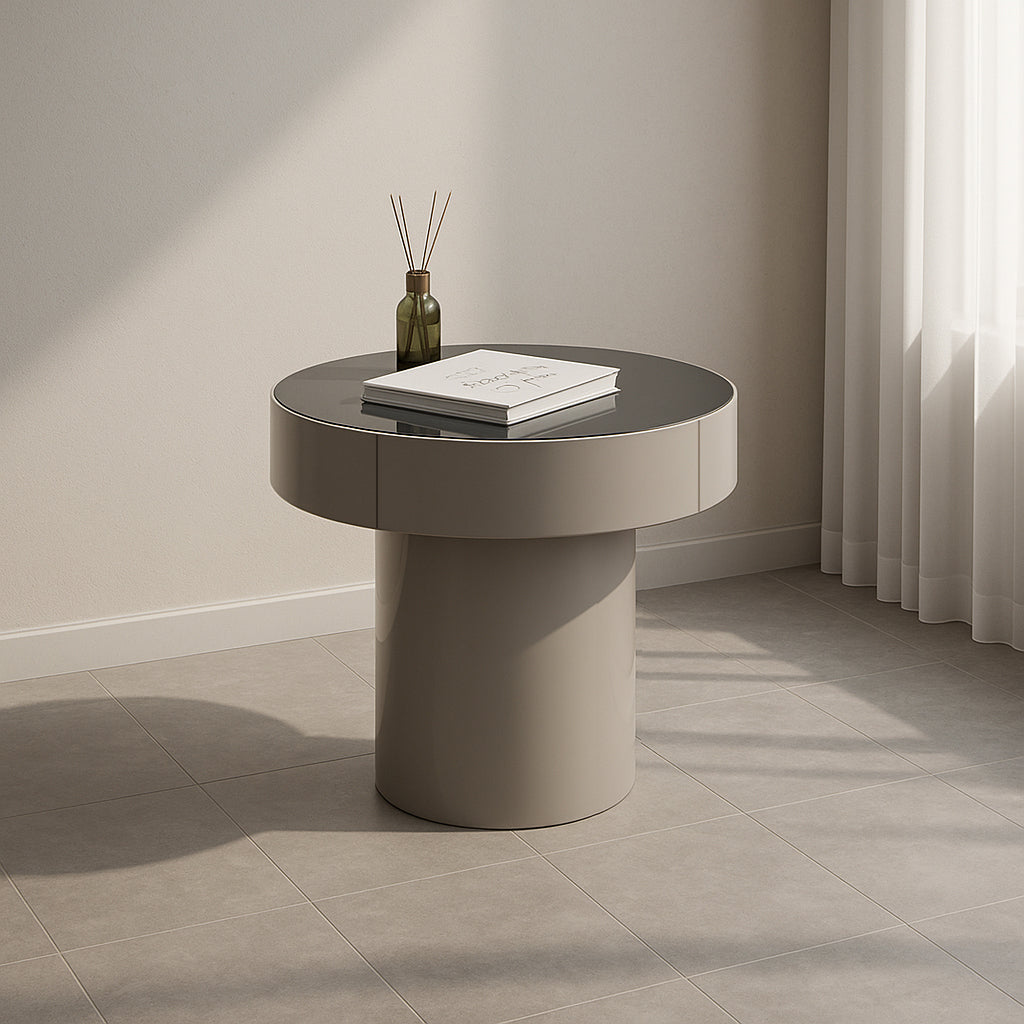 Modern Minimalist Round Plywood MDF Frame Nightstand With Drawer Storage for Bedroom Lumendat