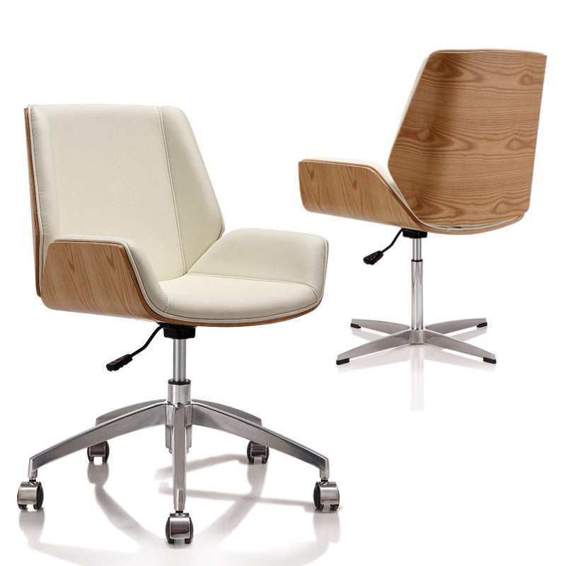 Modern Simplicity Solid Wood PU Leather Desk Chair Backrest Armrest For Home Office