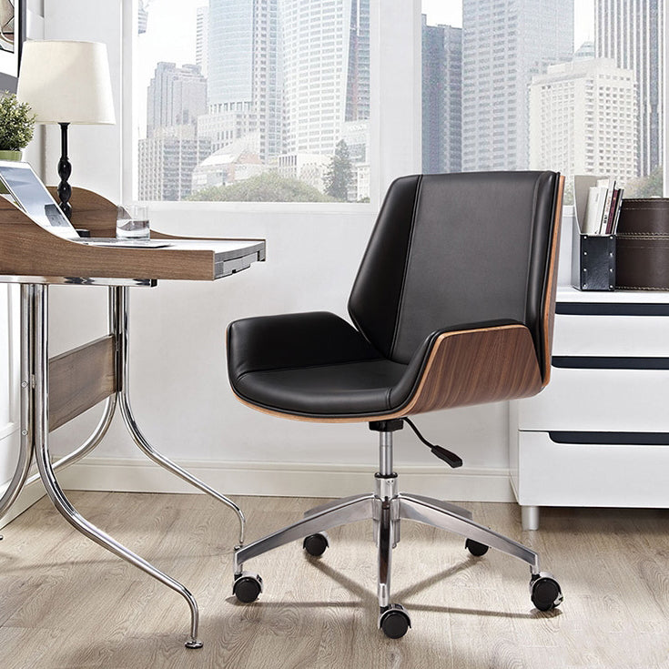 Modern Simplicity Solid Wood PU Leather Desk Chair Backrest Armrest For Home Office DFM-F