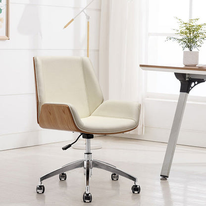 Modern Simplicity Solid Wood PU Leather Desk Chair Backrest Armrest For Home Office
