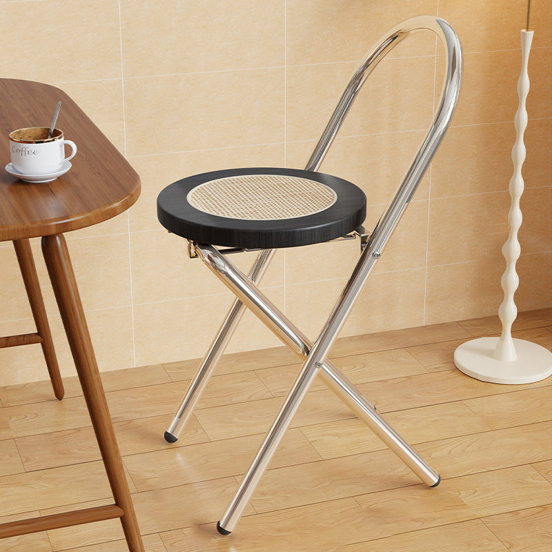 Traditional Japanese Round Arc Rattan Wood Iron Foldable Dining Chair Backrest Armless For Dining Room DFM-F
