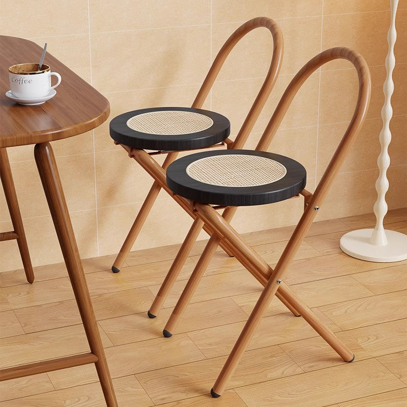 Traditional Japanese Round Arc Rattan Wood Iron Foldable Dining Chair Backrest Armless For Dining Room DFM-F