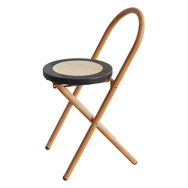 Traditional Japanese Round Arc Rattan Wood Iron Foldable Dining Chair Backrest Armless For Dining Room DFM-F