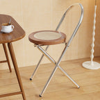 Traditional Japanese Round Arc Rattan Wood Iron Foldable Dining Chair Backrest Armless For Dining Room DFM-F