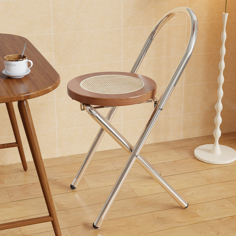 Traditional Japanese Round Arc Rattan Wood Iron Foldable Dining Chair Backrest Armless For Dining Room DFM-F