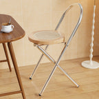 Traditional Japanese Round Arc Rattan Wood Iron Foldable Dining Chair Backrest Armless For Dining Room DFM-F
