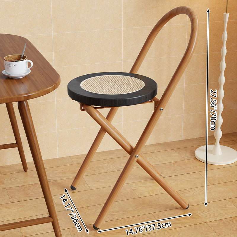 Traditional Japanese Round Arc Rattan Wood Iron Foldable Dining Chair Backrest Armless For Dining Room DFM-F