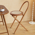 Traditional Japanese Round Arc Rattan Wood Iron Foldable Dining Chair Backrest Armless For Dining Room DFM-F