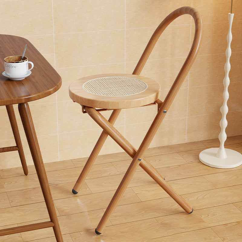 Traditional Japanese Round Arc Rattan Wood Iron Foldable Dining Chair Backrest Armless For Dining Room DFM-F