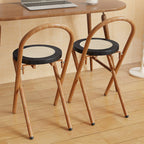 Traditional Japanese Round Arc Rattan Wood Iron Foldable Dining Chair Backrest Armless For Dining Room DFM-F