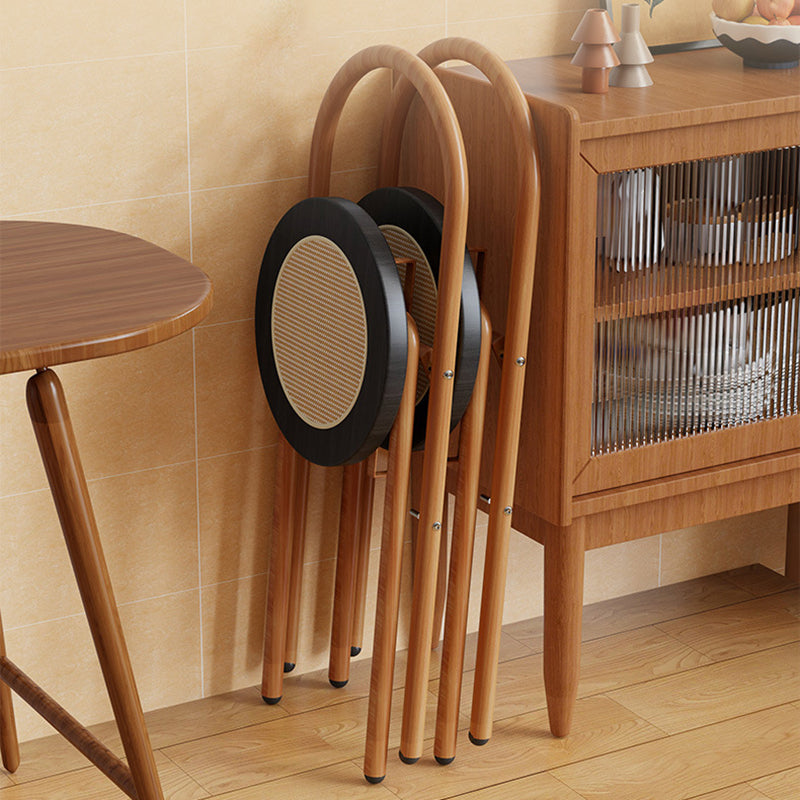 Traditional Japanese Round Arc Rattan Wood Iron Foldable Dining Chair Backrest Armless For Dining Room DFM-F