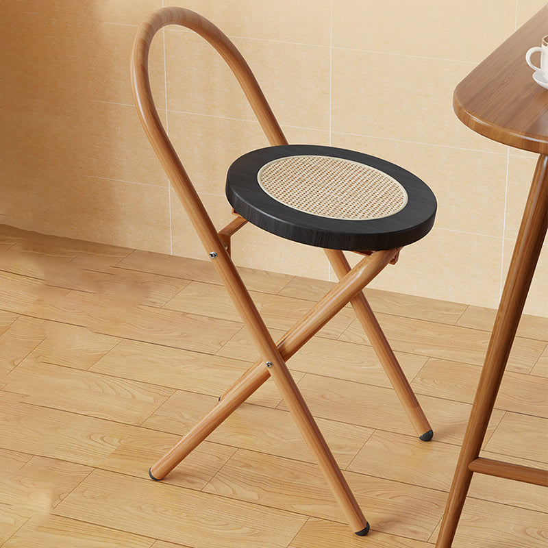 Traditional Japanese Round Arc Rattan Wood Iron Foldable Dining Chair Backrest Armless For Dining Room DFM-F