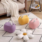 Lumendat Contemporary Creative Kids Rabbit-Shaped Teddy Fabric Solid Wood Sponge Low Stool Backless Armless For Living Room Lumendat