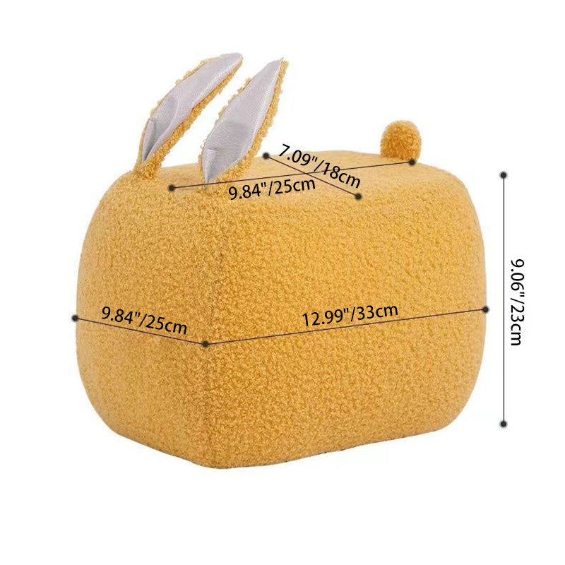 Lumendat Contemporary Creative Kids Rabbit-Shaped Teddy Fabric Solid Wood Sponge Low Stool Backless Armless For Living Room Lumendat