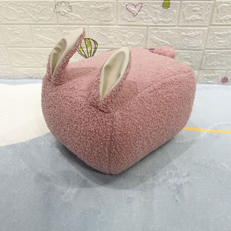 Lumendat Contemporary Creative Kids Rabbit-Shaped Teddy Fabric Solid Wood Sponge Low Stool Backless Armless For Living Room Lumendat