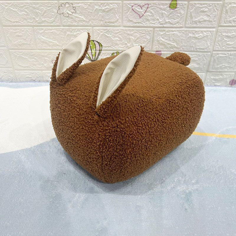 Lumendat Contemporary Creative Kids Rabbit-Shaped Teddy Fabric Solid Wood Sponge Low Stool Backless Armless For Living Room Lumendat