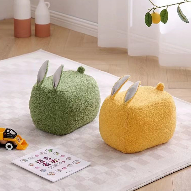 Lumendat Contemporary Creative Kids Rabbit-Shaped Teddy Fabric Solid Wood Sponge Low Stool Backless Armless For Living Room Lumendat