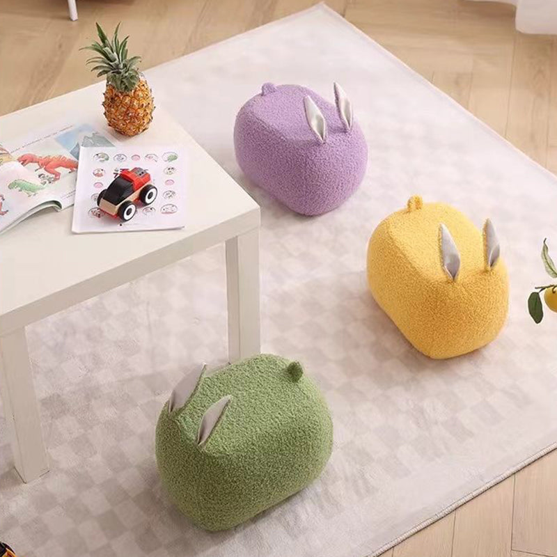 Lumendat Contemporary Creative Kids Rabbit-Shaped Teddy Fabric Solid Wood Sponge Low Stool Backless Armless For Living Room Lumendat