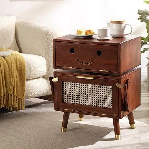 Lumendat Contemporary Creative Rotatable Kids Robot Rectangular Cubic Ash Rattan Hardware Nightstand 2 - Cabinet For Bedroom Lumendat