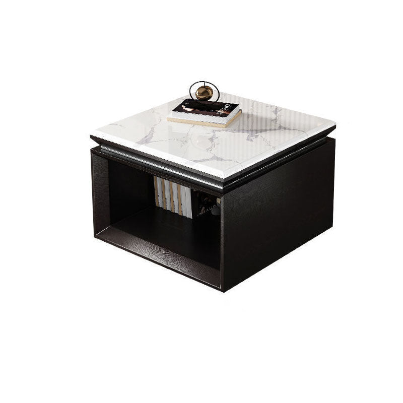 Modern Minimalist Square Marble Solid Wood Resin Stainless Steel End Table 2-Tier For Living Room Lumendat