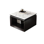 Modern Minimalist Square Marble Solid Wood Resin Stainless Steel End Table 2-Tier For Living Room Lumendat