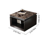 Modern Minimalist Square Marble Solid Wood Resin Stainless Steel End Table 2-Tier For Living Room Lumendat