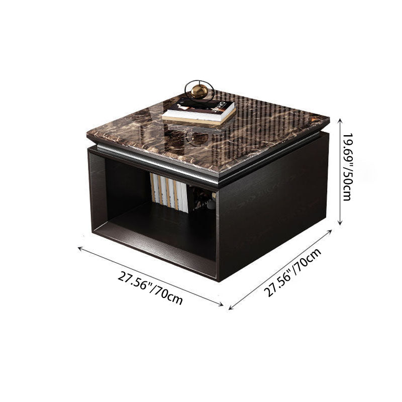 Modern Minimalist Square Marble Solid Wood Resin Stainless Steel End Table 2-Tier For Living Room Lumendat