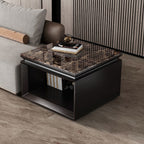 Modern Minimalist Square Marble Solid Wood Resin Stainless Steel End Table 2-Tier For Living Room Lumendat