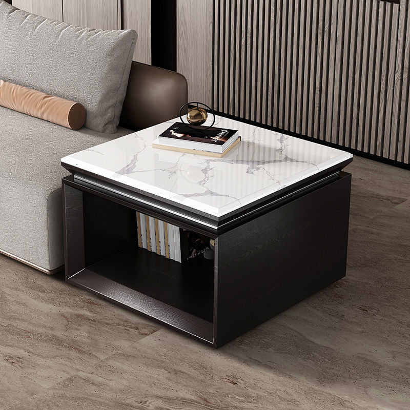 Modern Minimalist Square Marble Solid Wood Resin Stainless Steel End Table 2-Tier For Living Room Lumendat