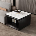 Modern Minimalist Square Marble Solid Wood Resin Stainless Steel End Table 2-Tier For Living Room Lumendat