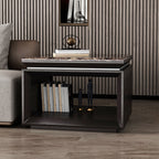 Modern Minimalist Square Marble Solid Wood Resin Stainless Steel End Table 2-Tier For Living Room Lumendat