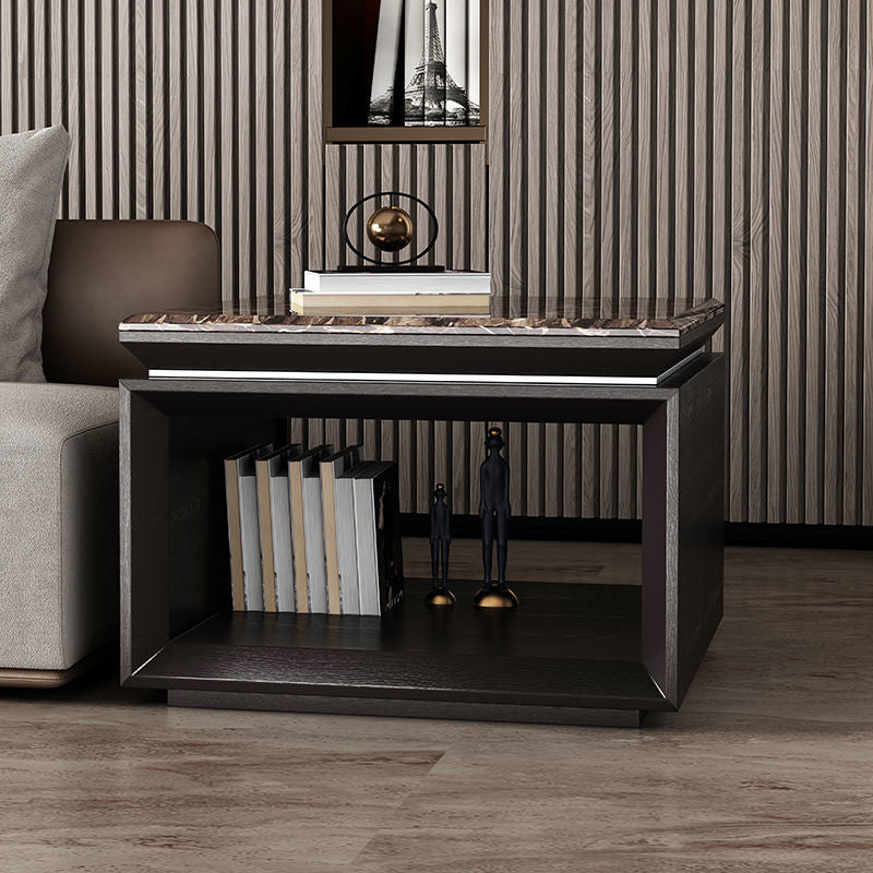 Modern Minimalist Square Marble Solid Wood Resin Stainless Steel End Table 2-Tier For Living Room Lumendat
