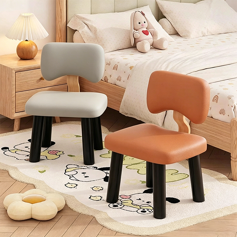 Lumendat Modern Minimalist Kids Square Solid Wood Sponge Faux Leather Chair Backrest Armless For Living Room Lumendat