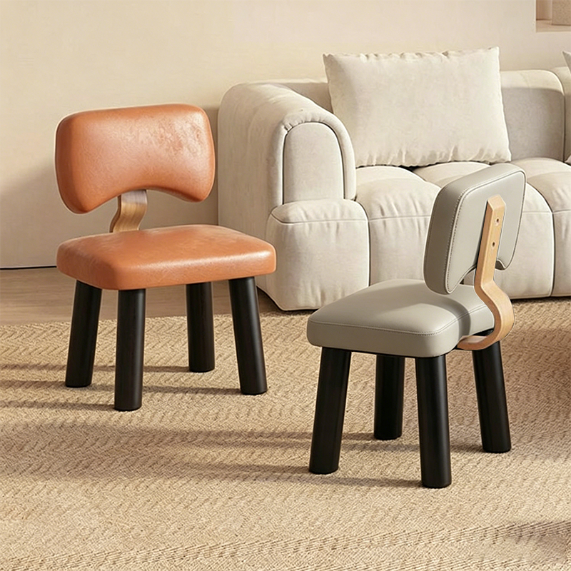 Lumendat Modern Minimalist Kids Square Solid Wood Sponge Faux Leather Chair Backrest Armless For Living Room Lumendat