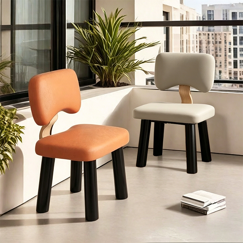 Lumendat Modern Minimalist Kids Square Solid Wood Sponge Faux Leather Chair Backrest Armless For Living Room Lumendat