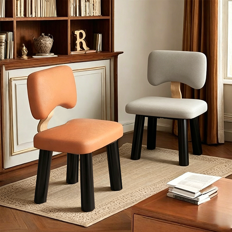 Lumendat Modern Minimalist Kids Square Solid Wood Sponge Faux Leather Chair Backrest Armless For Living Room Lumendat