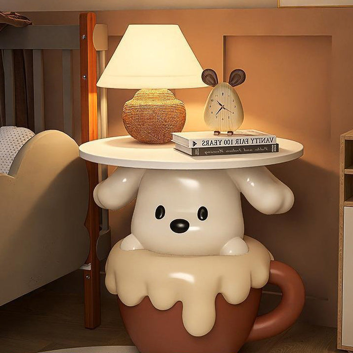 Lumendat Contemporary Creative Kids Teacup Dog-Shaped Resin Solid Wood Side Table 1-Tray For Living Room Lumendat