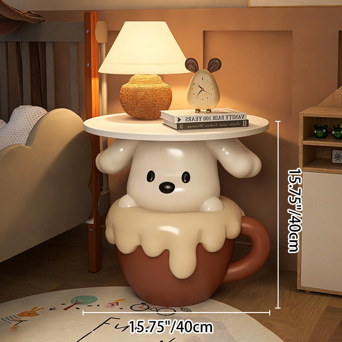 Lumendat Contemporary Creative Kids Teacup Dog-Shaped Resin Solid Wood Side Table 1-Tray For Living Room Lumendat